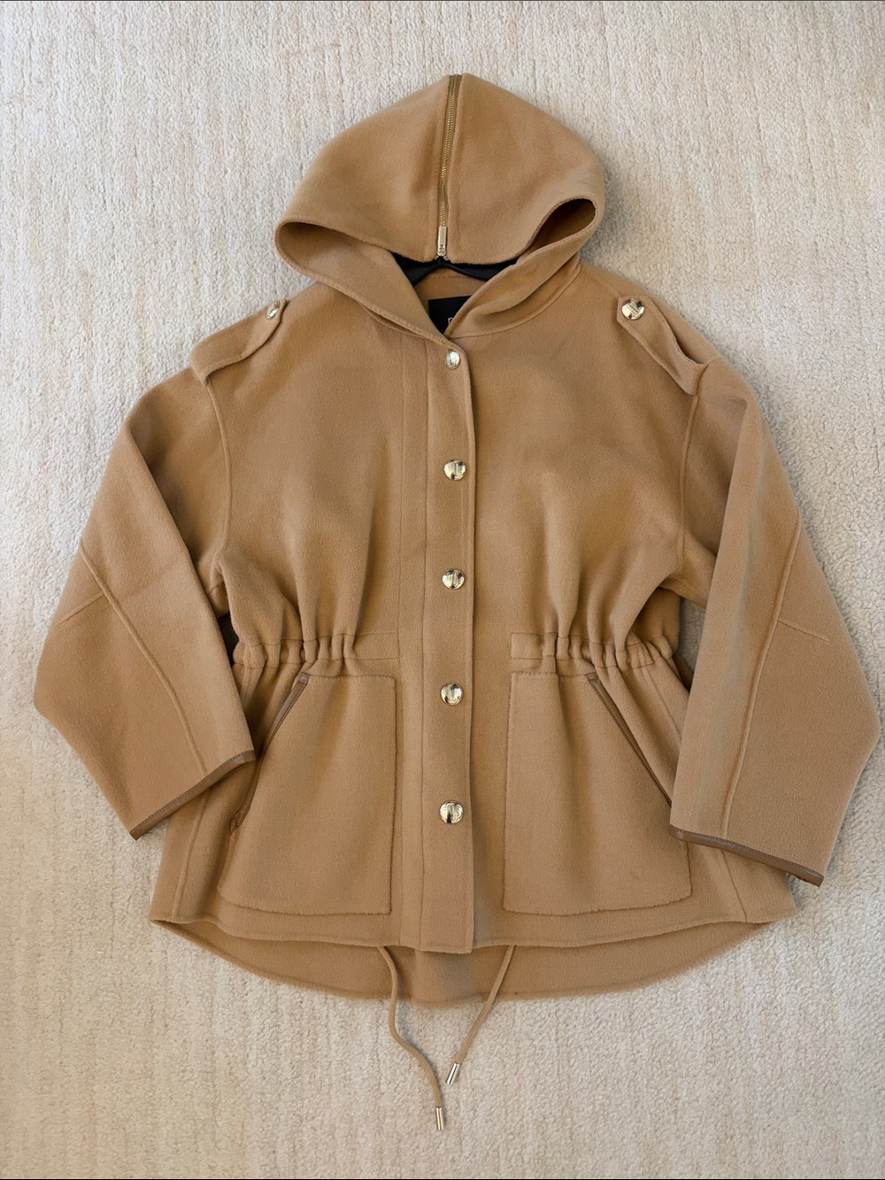 Maje wool camel short cinched coat